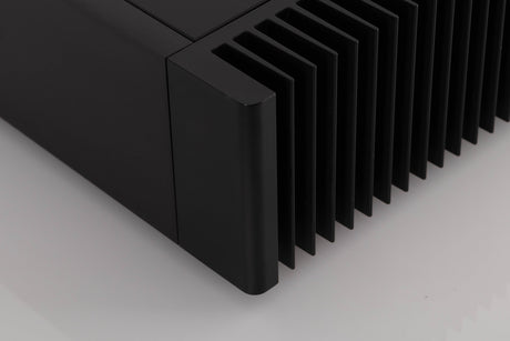 Front right corner view of a used Meridian 556 Stereo Power Amplifier