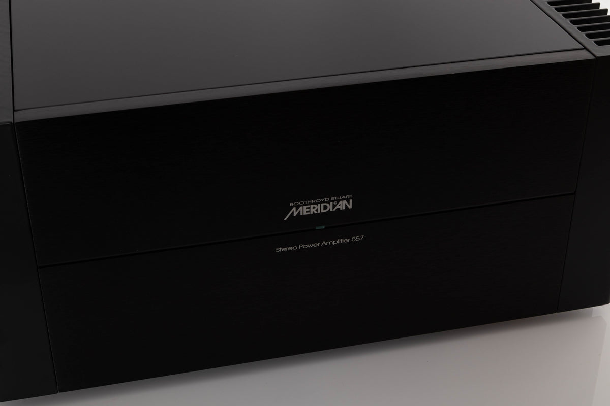 Close up view of a used Meridian 557 Stereo Power Amplifier