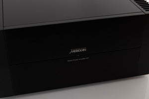 Close up view of a used Meridian 557 Stereo Power Amplifier