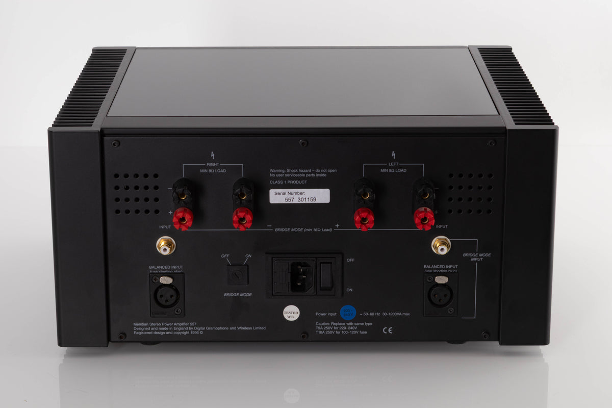Rear view of a used Meridian 557 Stereo Power Amplifier