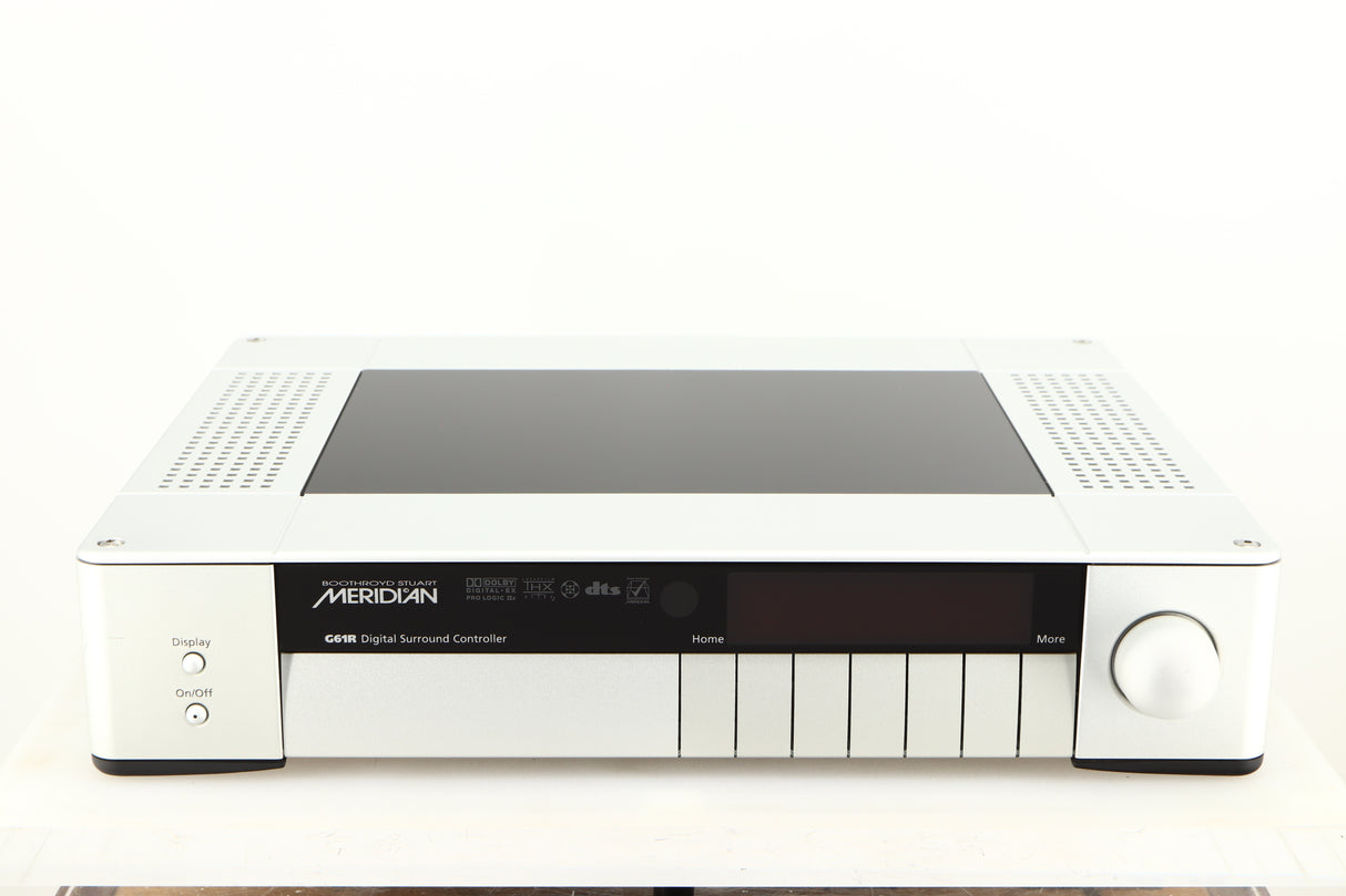 Front view of a used Meridian G61R Controller in a silver finish