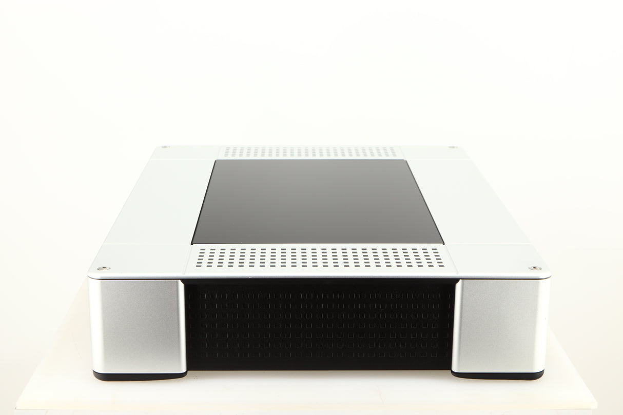Left side view of a used Meridian G61R Controller in a silver finish