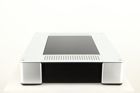 Left side view of a used Meridian G61R Controller in a silver finish