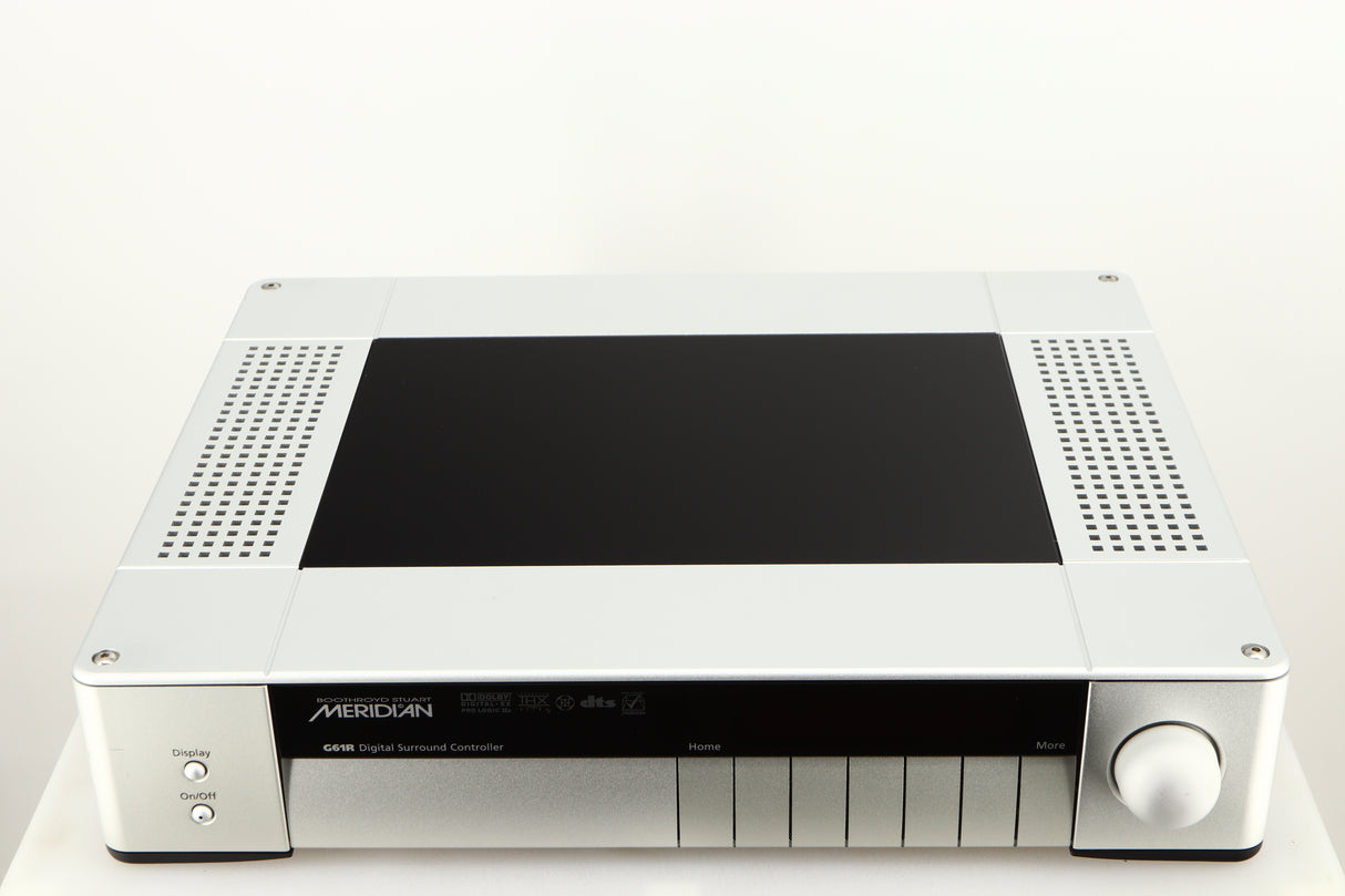 Top of a used Meridian G61R Controller in a silver finish