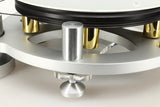 Front left corner view of a used Michell Gyro SE Turntable in Silver finish with RB2000 Tonearm