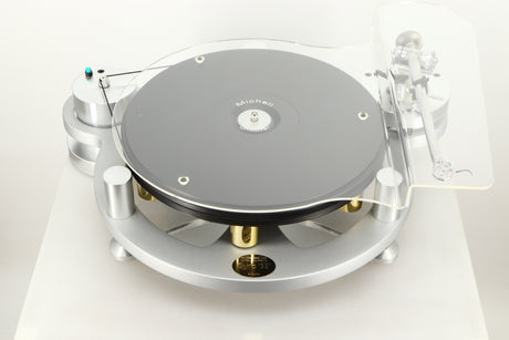 Top view of a used Michell Gyro SE Turntable in Silver finish with RB2000 Tonearm