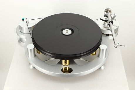 Top view of a used Michell Gyro SE Turntable in Silver finish with RB2000 Tonearm