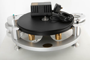 Front view of a used Michell Gyro SE Turntable in Silver with power supply