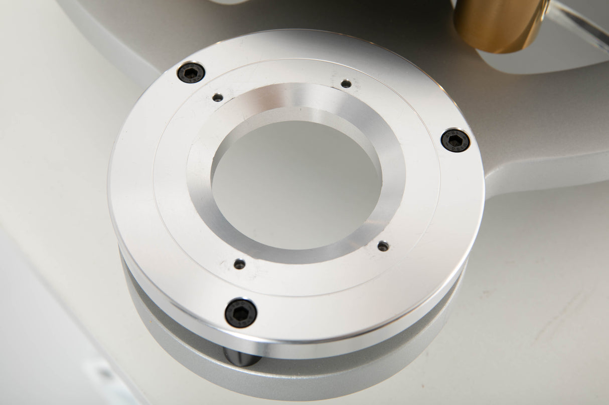 Close up view of a used Michell Gyro SE Turntable in Silver