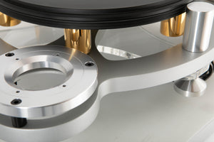 Rear left corner view of a used Michell Gyro SE Turntable in Silver