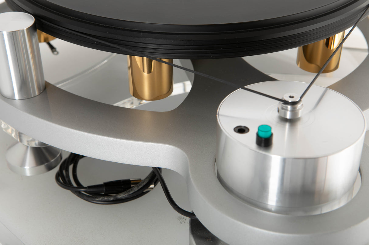 Rear right corner view of a used Michell Gyro SE Turntable in Silver
