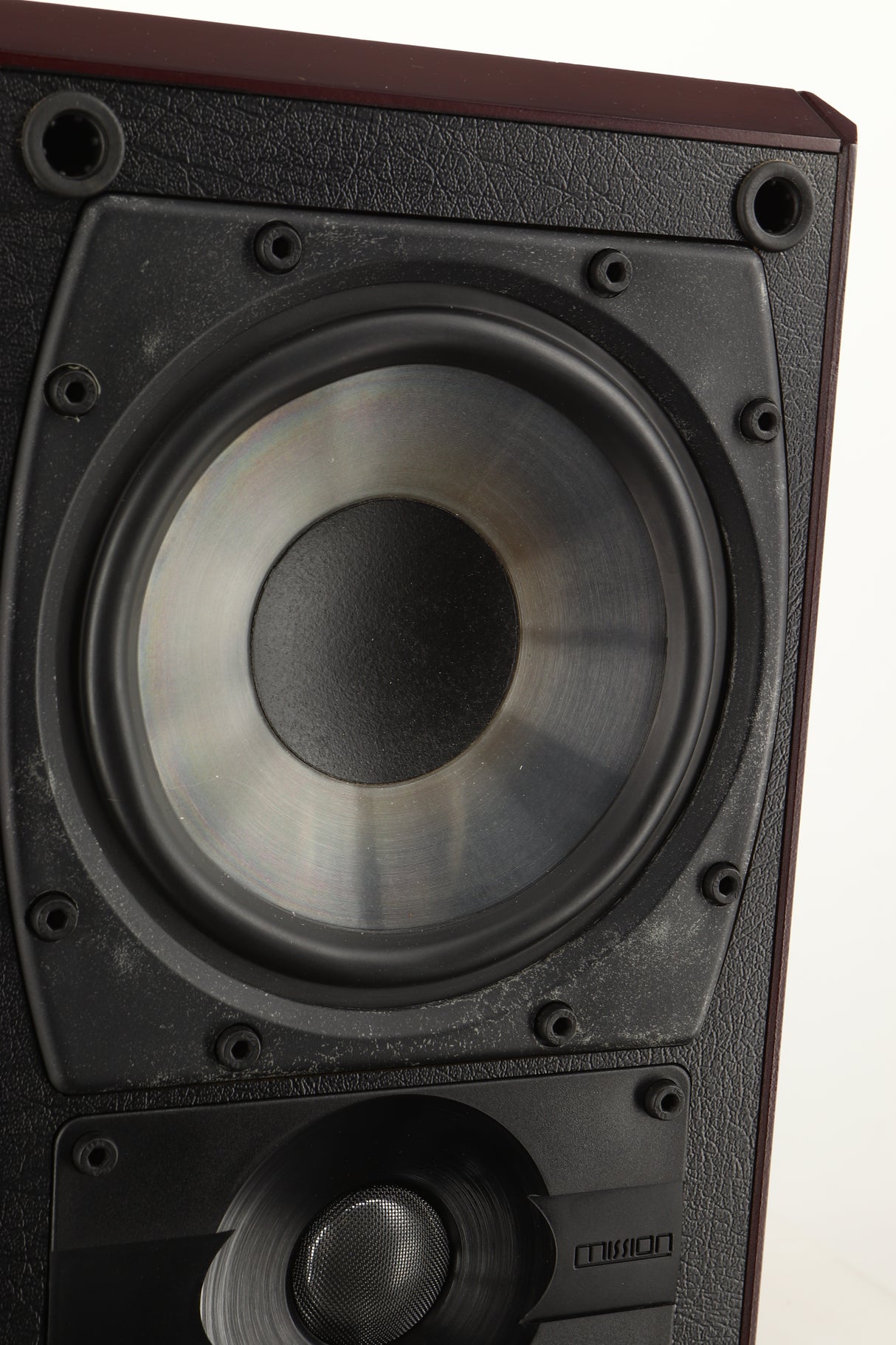 Close up view of a used Mission 751 Standmount Speaker in Rosewood finish