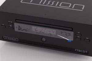 Close up of a used Mission 778CDT CD Transport in a Black finish showing fascia