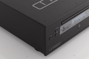 Front left corner of a used Mission 778CDT CD Transport in a Black finish