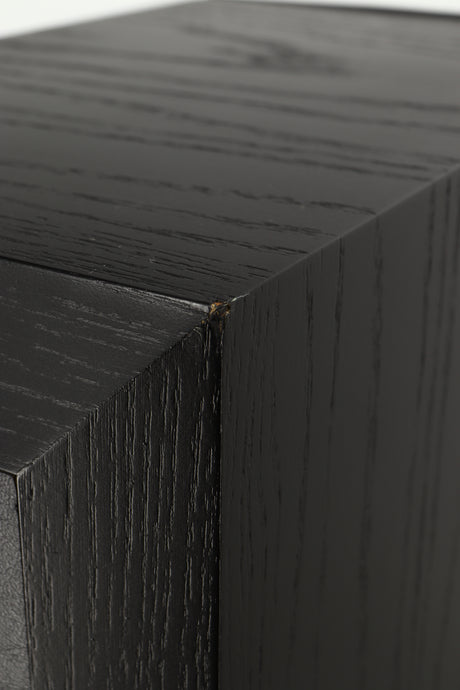 Close up of a used Mission 782 Floorstanding Speaker in a black finish showing blemish on rear left corner
