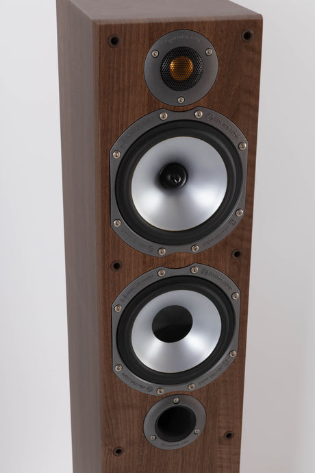 Close up view of a used Monitor Audio Bronze BR5 Floorstanding Speaker in Walnut
