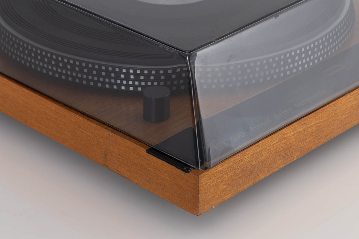 Front left corner view of a used Monitor Audio ET 500 Direct Drive Turntable with SME 3009 S2 Tonearm