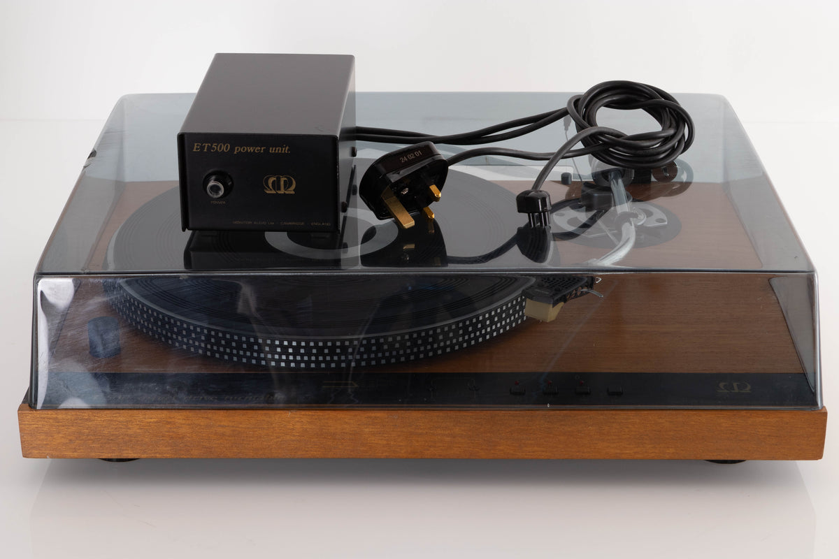 Front view of a used Monitor Audio ET 500 Direct Drive Turntable with SME 3009 S2 Tonearm and Power Supply