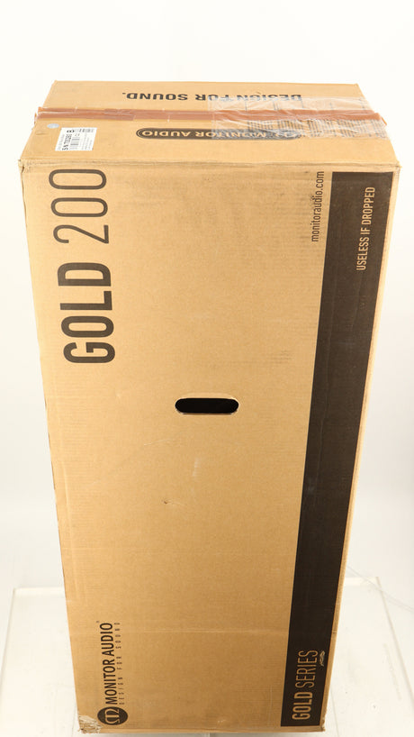 Box for a used Monitor Audio Gold 200 4G Floorstanding Speaker in a gloss black finish