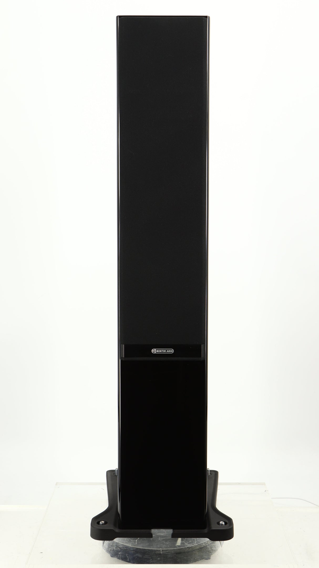 Front view of a used Monitor Audio Gold 200 4G Floorstanding Speaker in a gloss black finish showing Grille