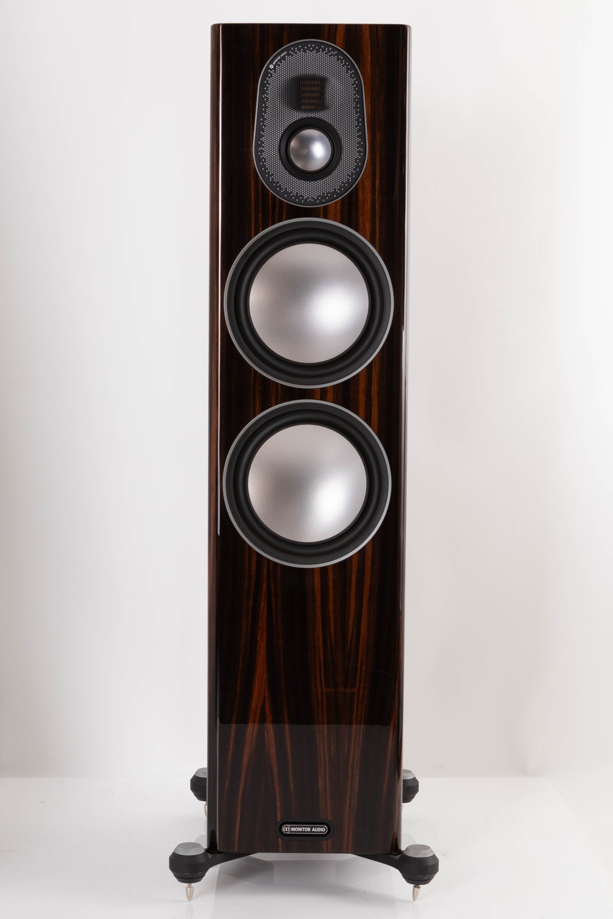 Front view of a used Monitor Audio Gold 300 Floorstanding Speakers in Piano Ebony