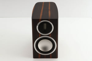 Front view of a used Monitor Audio Gold 50 Standmount Speakers in a piano ebony finish