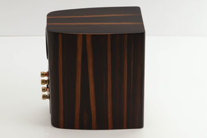 Left side view of a used Monitor Audio Gold 50 Standmount Speakers in a piano ebony finish