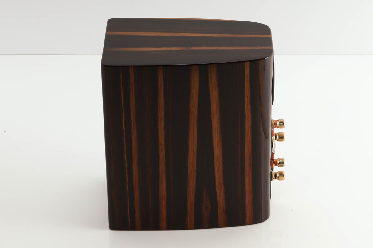 Right side view of a used Monitor Audio Gold 50 Standmount Speakers in a piano ebony finish