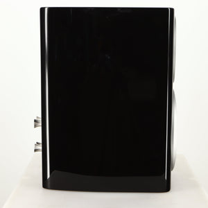 Left side view of a used Monitor Audio Platinum PL100 III Standmount Speaker in a piano black finish