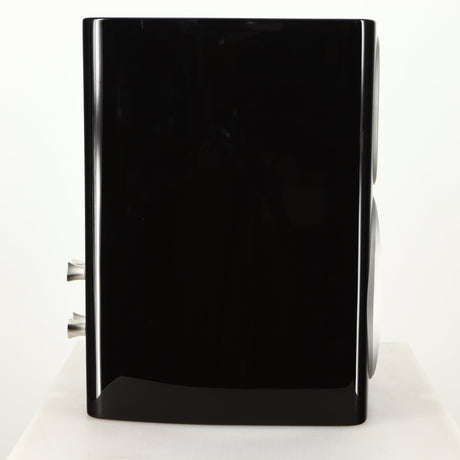 Left side view of a used Monitor Audio Platinum PL100 III Standmount Speaker in a piano black finish