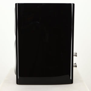 Right side view of a used Monitor Audio Platinum PL100 III Standmount Speaker in a piano black finish