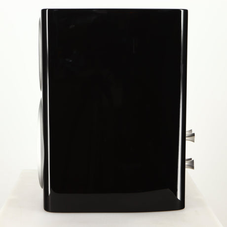 Right side view of a used Monitor Audio Platinum PL100 III Standmount Speaker in a piano black finish
