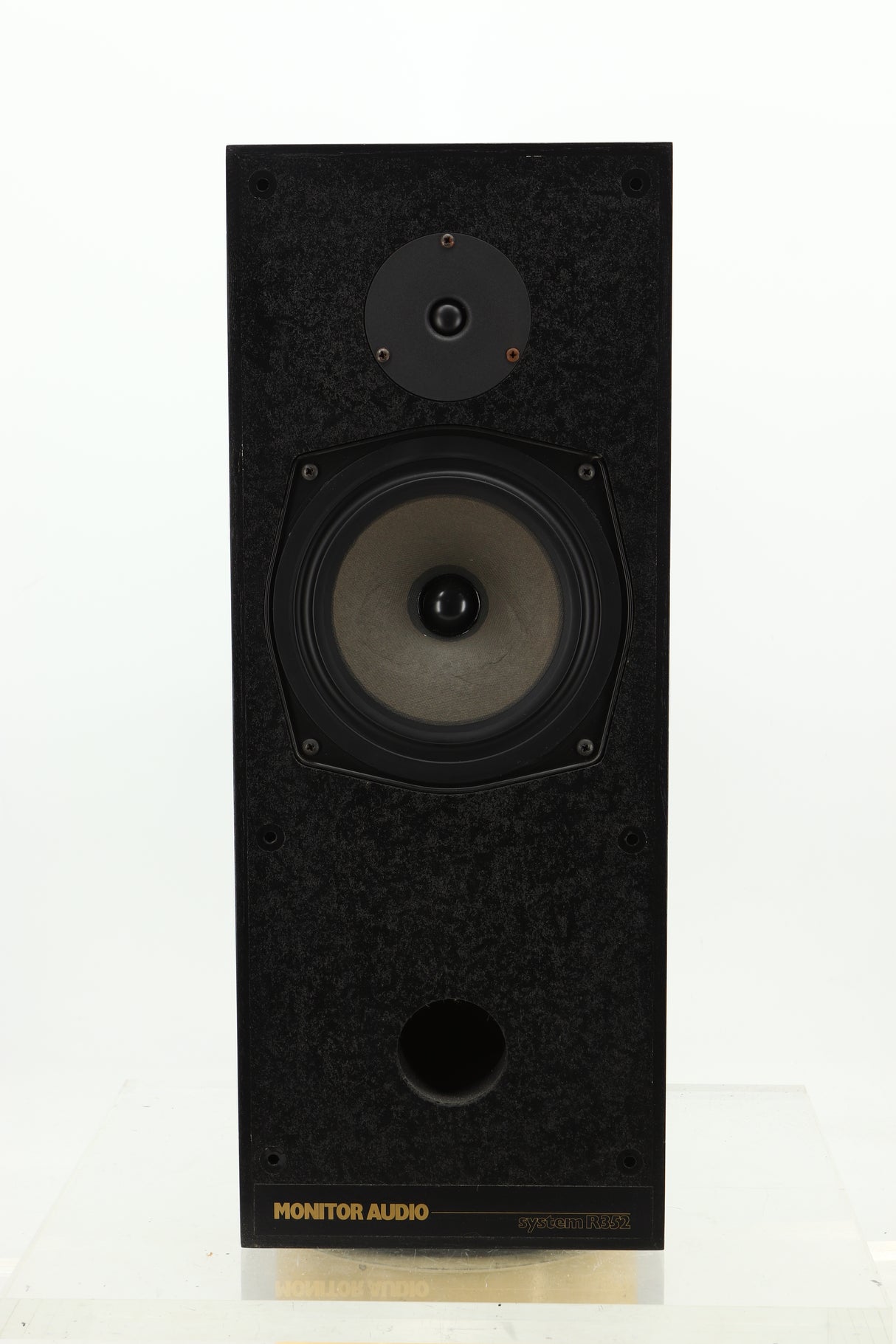 Front view of a used Monitor Audio R352 Standmount Speakers in Black Ash finish