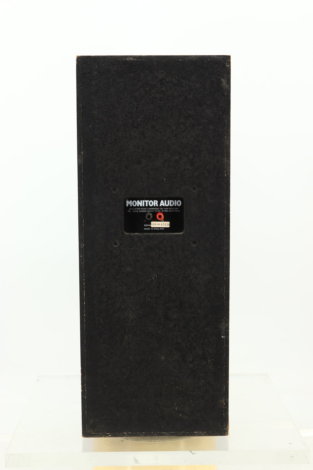 Rear view of a used Monitor Audio R352 Standmount Speakers in Black Ash finish