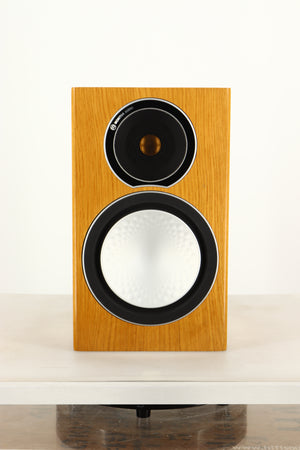 Front view of a used Monitor Audio Silver 1 Standmount Speaker in Natural Oak finish