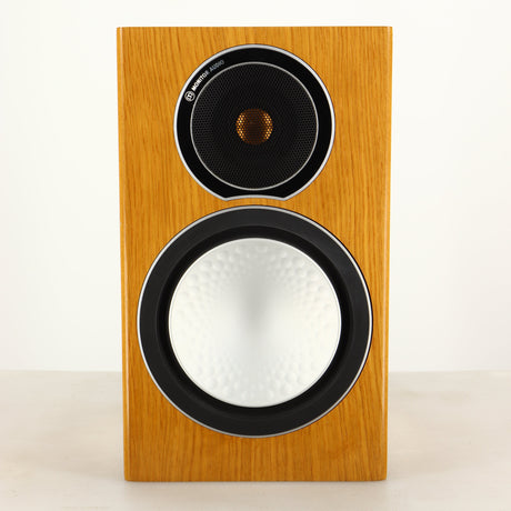 Front view of a used Monitor Audio Silver 1 Standmount Speaker in Natural Oak finish
