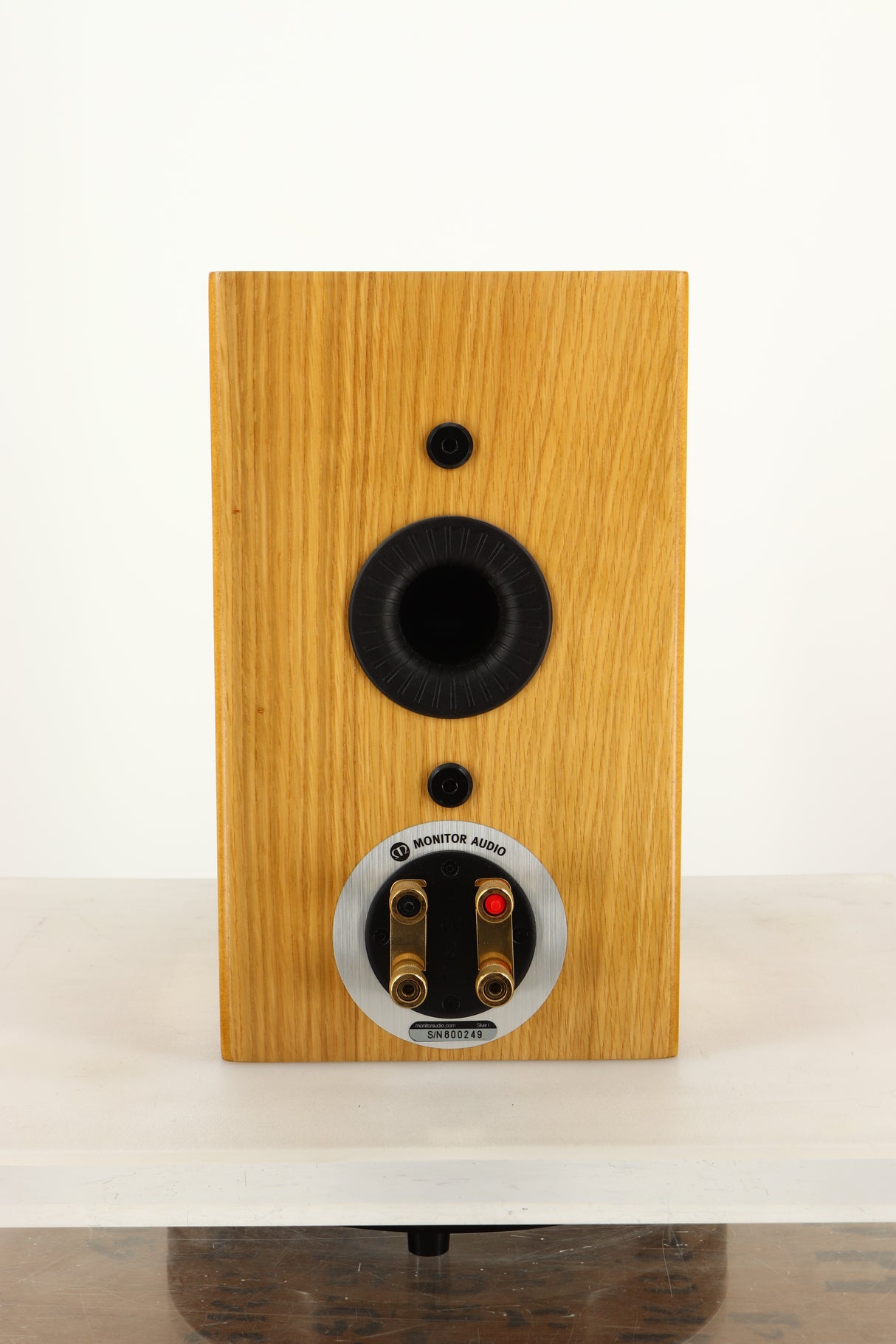 Rear view of a used Monitor Audio Silver 1 Standmount Speaker in Natural Oak finish
