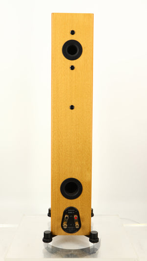 Rear view of a used Monitor Audio Silver 200 6G Floorstanding Speakers in an oak finish