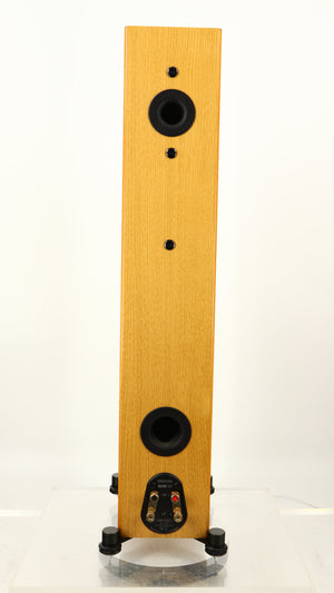 Rear view of a used Monitor Audio Silver 200 6G Floorstanding Speakers in an oak finish
