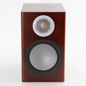 Front view of a used Monitor Audio Silver 50 6G Standmount Speaker in a Walnut finish