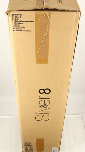 Box for a used Monitor Audio Silver 8 Floorstanding Speaker in a black oak finish