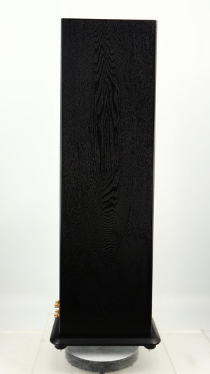Left side view of a used Monitor Audio Silver 8 Floorstanding Speaker in a black oak finish