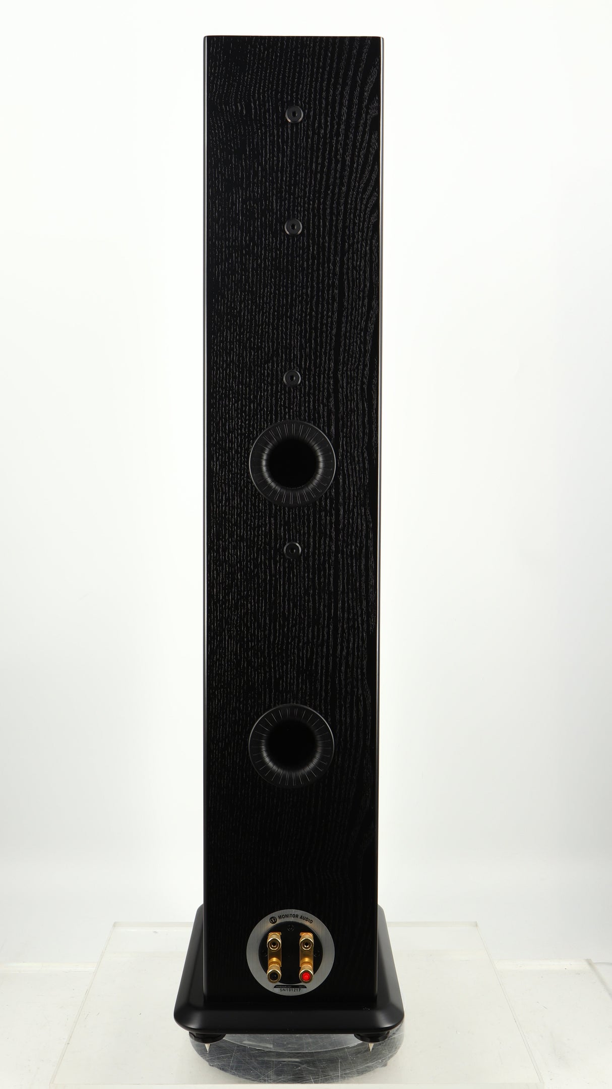 Rear view of a used Monitor Audio Silver 8 Floorstanding Speaker in a black oak finish