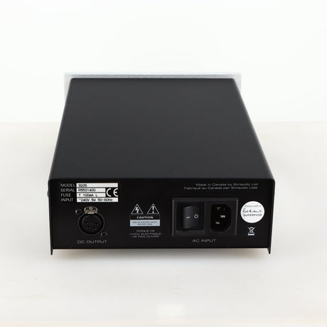 Rear view of a used Moon 320S Power Supply in a silver finish showing Mains Input and DC Output