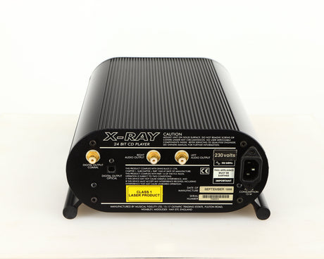 Rear view of a used Musical Fidelity X-Ray 24 Bit CD Player showing Phono Outputs, Mains Input and Optical Output