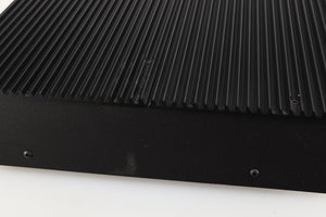 Close up of a used Musical Fidelity 3A Pre Amplifier in a black finish showing slight graze on right side
