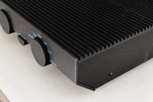 Front right corner of a used Musical Fidelity 3A Pre Amplifier in a black finish