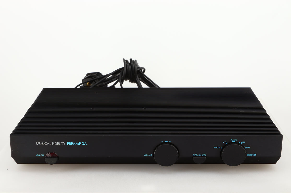 Front view of a used Musical Fidelity 3A Pre Amplifier in a black finish