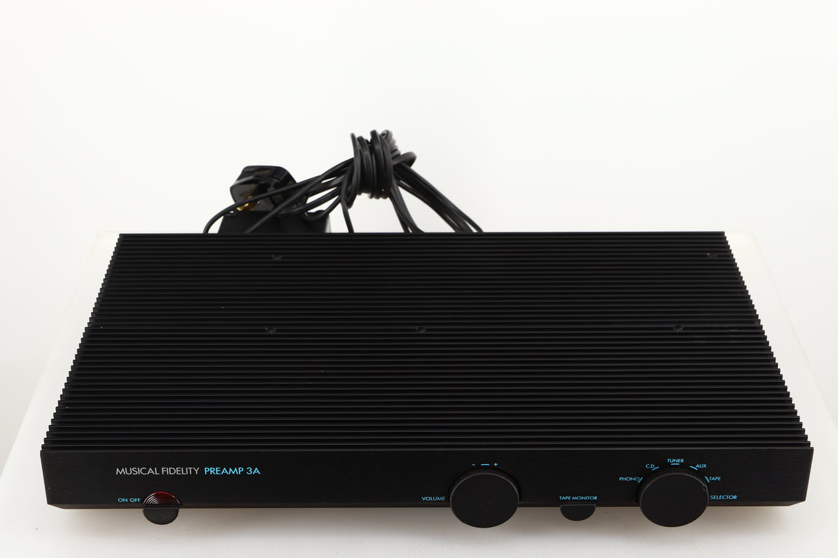 Top of a used Musical Fidelity 3A Pre Amplifier in a black finish