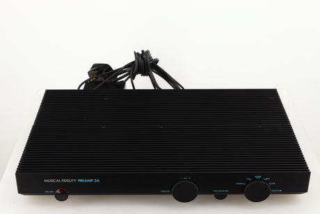 Top of a used Musical Fidelity 3A Pre Amplifier in a black finish